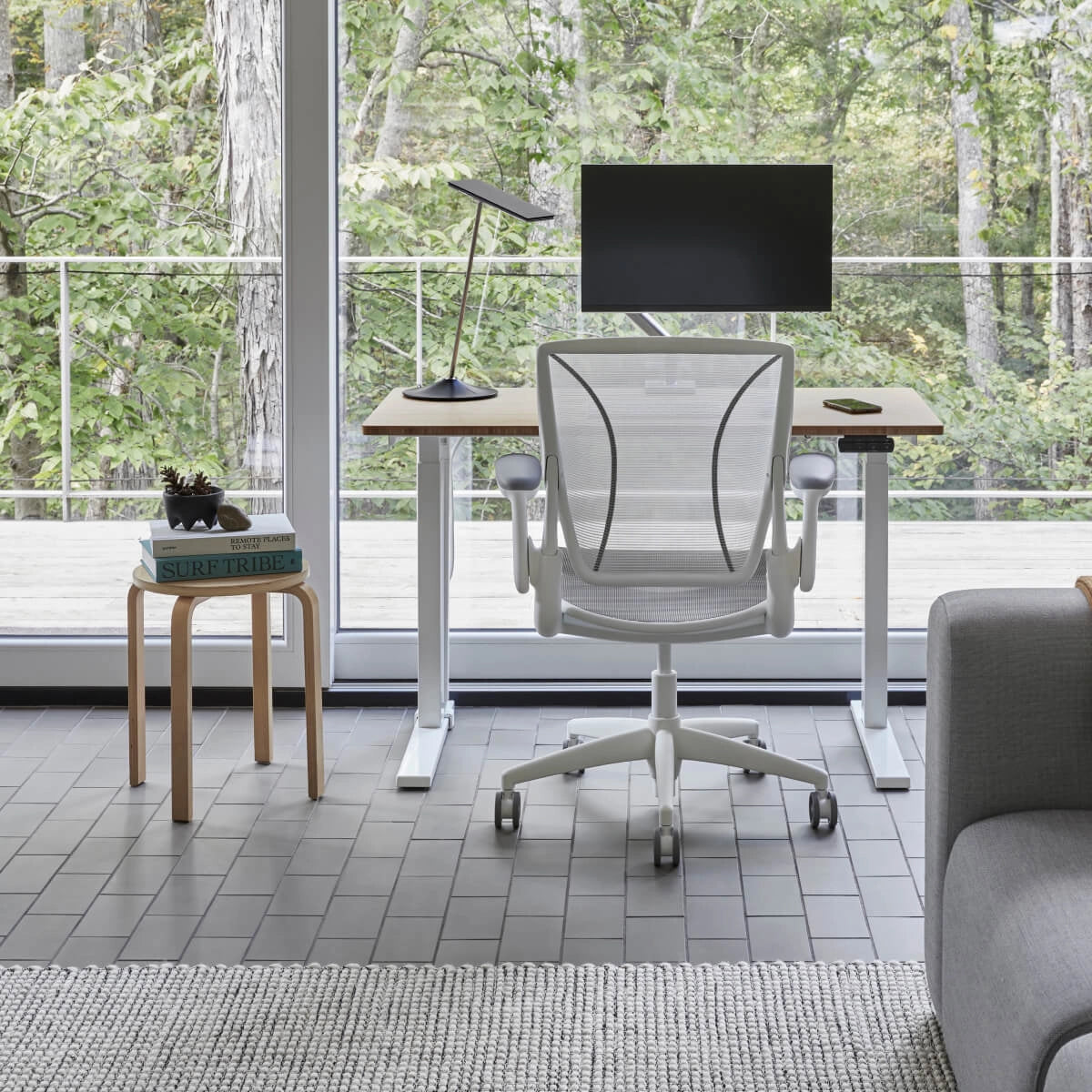 Home Office with a Humanscale World Chair with white mesh, white frame, back view – Kansas City Office Design