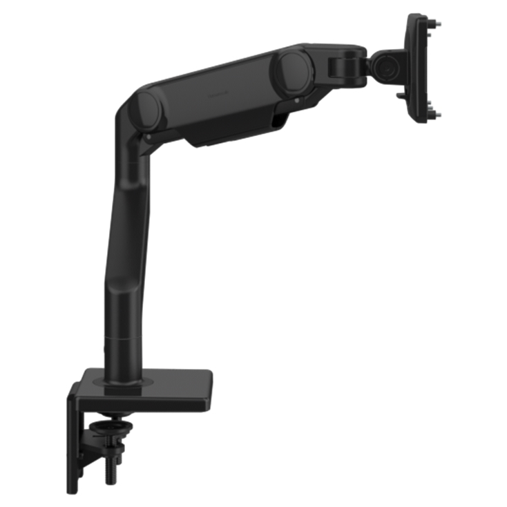 Humanscale M10 single monitor arm black finish. Side view. Kansas City Office Furniture.