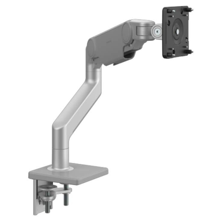 Humanscale M10 single monitor arm silver finish. Front view. Kansas City Office Furniture.