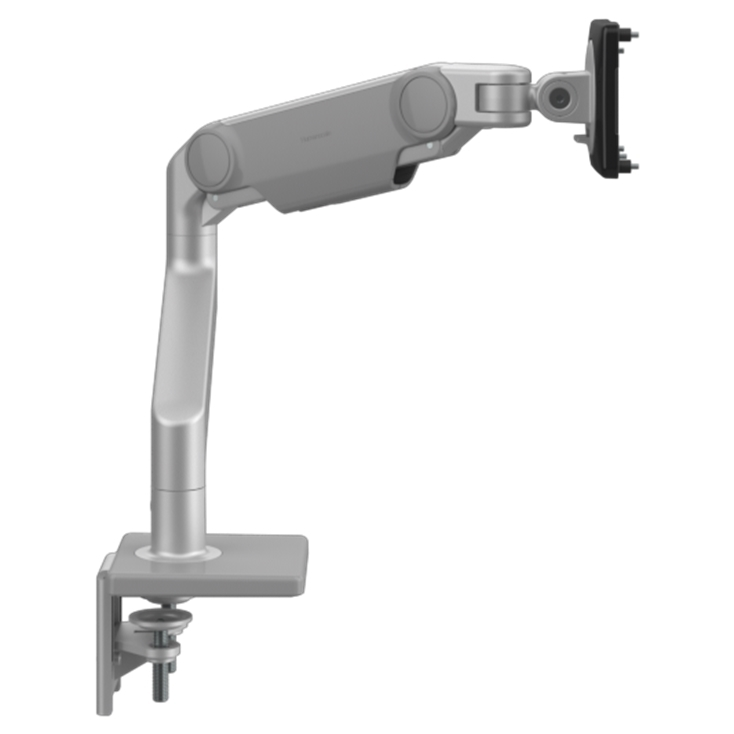 Humanscale M10 single monitor arm silver finish. Side view. Kansas City Office Furniture.