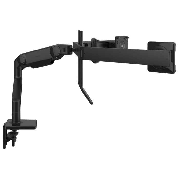Humanscale M10 triple monitor arm with crossbar side view. Black. Kansas City Office Furniture.