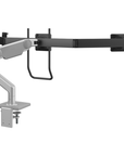 Humanscale M10 triple monitor arm with crossbar back view. Silver. Kansas City Office Furniture.