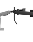 Humanscale M10 triple monitor arm with crossbar side view. Silver. Kansas City Office Furniture.
