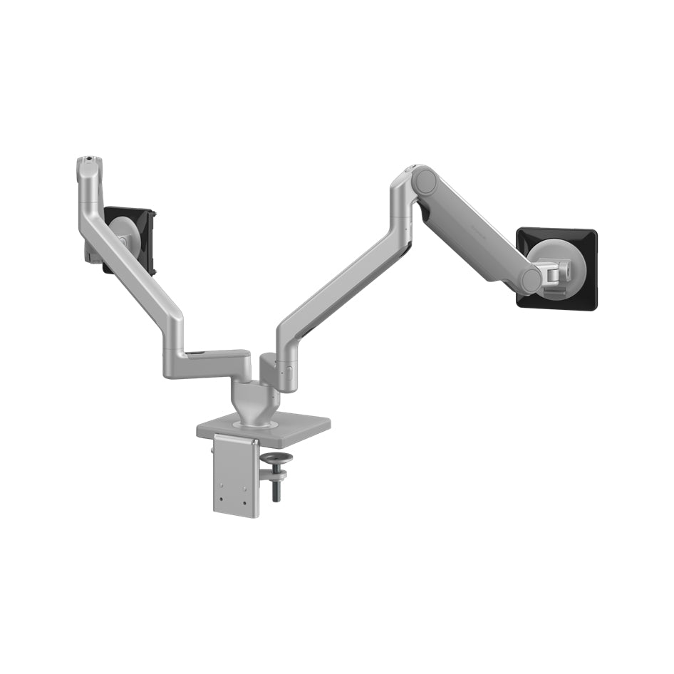 Humanscale M2.1 dual monitor arm silver finish. Back View. Kansas City Office Design.