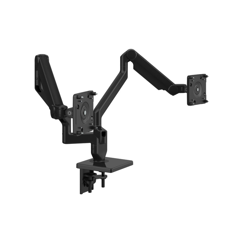 Humanscale M2.1 dual monitor arm black finish. Front View. Kansas City Office Design.