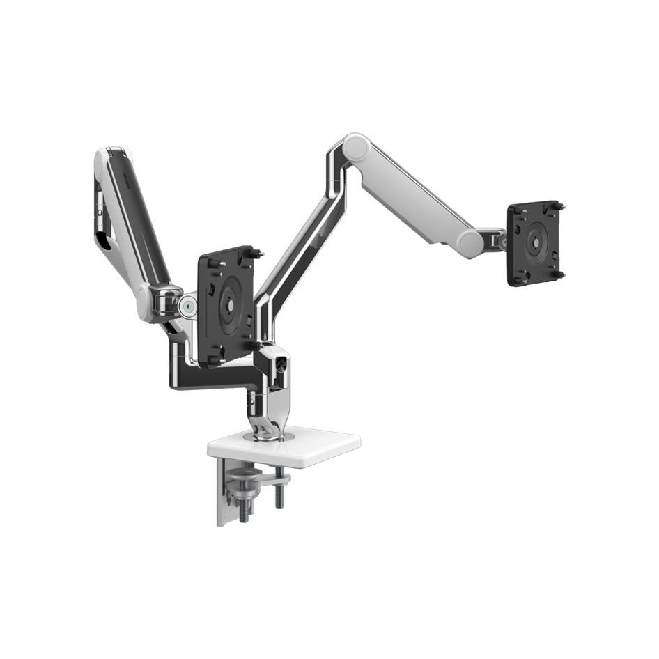 Humanscale M2.1 dual monitor arm polished aluminum finish. Front View. Kansas City Office Design.
