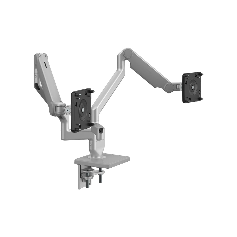 Humanscale M2.1 dual monitor arm silver finish. Front View. Kansas City Office Design.