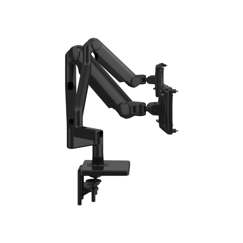 Humanscale M2.1 dual monitor arm black finish. Side View. Kansas City Office Design.