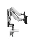 Humanscale M2.1 dual monitor arm polished aluminum finish. Side View. Kansas City Office Design.