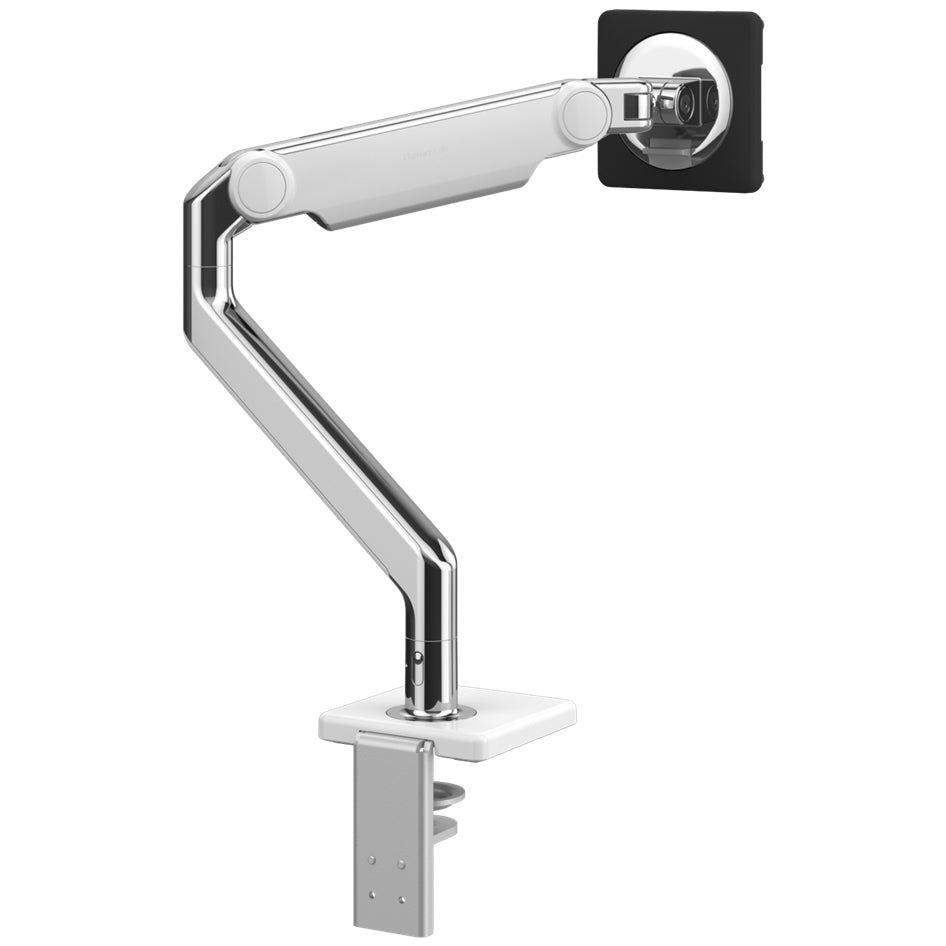 Humanscale M2.1 single monitor arm polished aluminum finish. Back View. Kansas City Office Design.