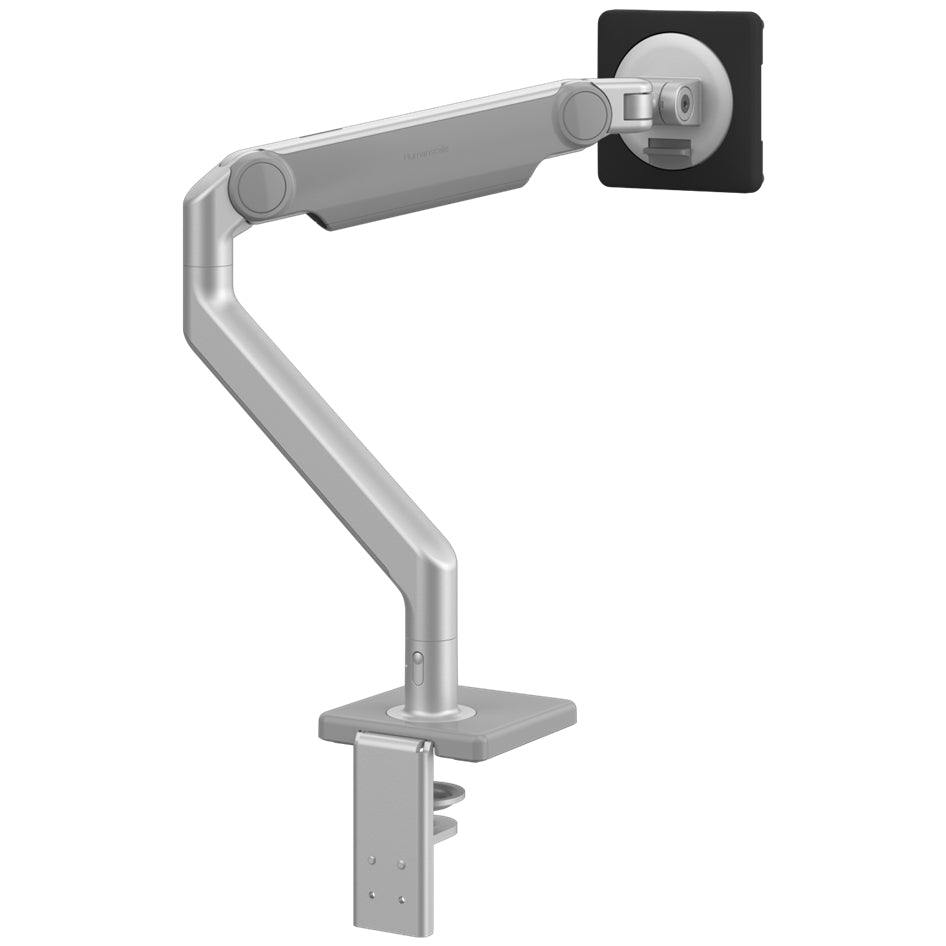 Humanscale M2.1 single monitor arm silver finish. Back View. Kansas City Office Design.