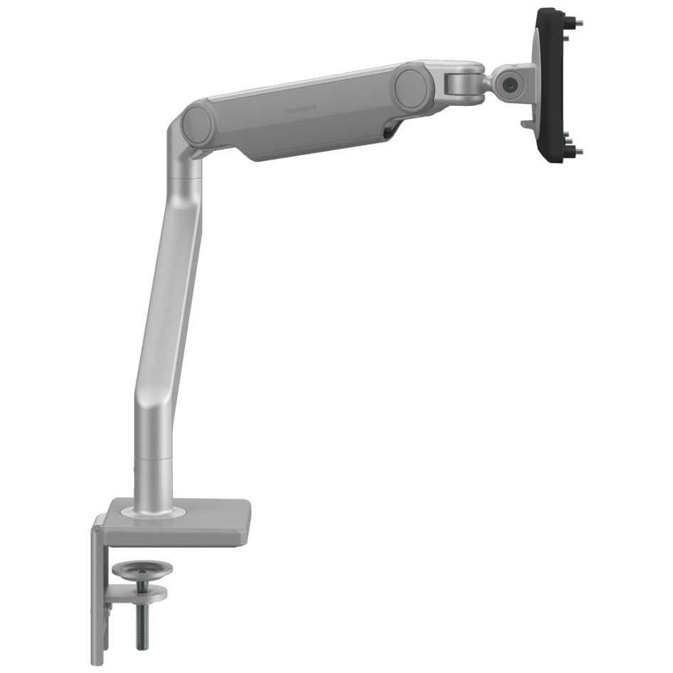 Humanscale M2.1 single monitor arm silver finish. Side View. Kansas City Office Design.