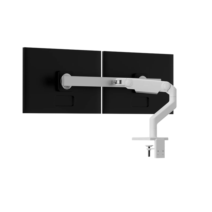 Humanscale M8 Pro Monitor Arm – Heavy-Duty Single &amp; Dual Monitor Desk Mount (Up to 50 lbs), Dual Monitor Arm (Crossbar), White, back view. Kansas City Office Design.