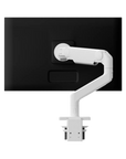 Humanscale M8 Pro Monitor Arm – Heavy-Duty Single & Dual Monitor Desk Mount (Up to 50 lbs), Single Monitor Arm, White, front view. Kansas City Office Design.