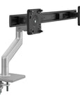 Humanscale M8.1 dual monitor arm in silver with crossbar front view.