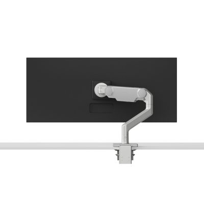 Humanscale M8.1 monitor arm in silver and grey trim, back view