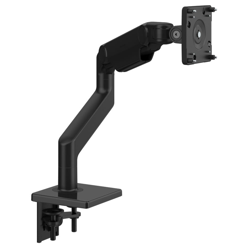 Humanscale M8.1 monitor arm in Black finish. Front view.