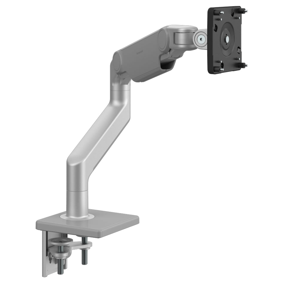 Humanscale M8.1 monitor arm in silver finish. Front view.