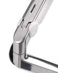 Closeup of HumanScale 8.1 Monitor Arm in Polished Aluminum. 