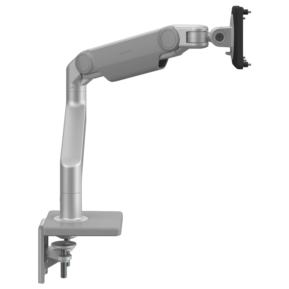 Humanscale M8.1 monitor arm in silver finish. Side view.