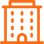 Orange icon of a building on a white background