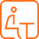 Orange icon of a person working in a phone pod on a white background