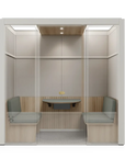 Meeting Room Phone Booth – White Soundproof Office Pod with Glass Door and Seating. Kansas City Office Furniture