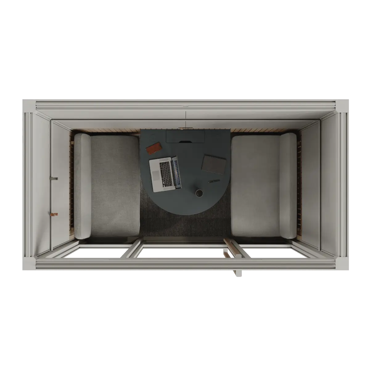 Top view of the Meeting Room Phone Booth – White Soundproof Office Pod with Glass Door and Seating. Kansas City Office Furniture