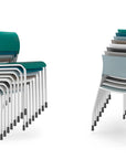 Stacked chairs with teal and gray seats on a white background. Kansas City Office Design