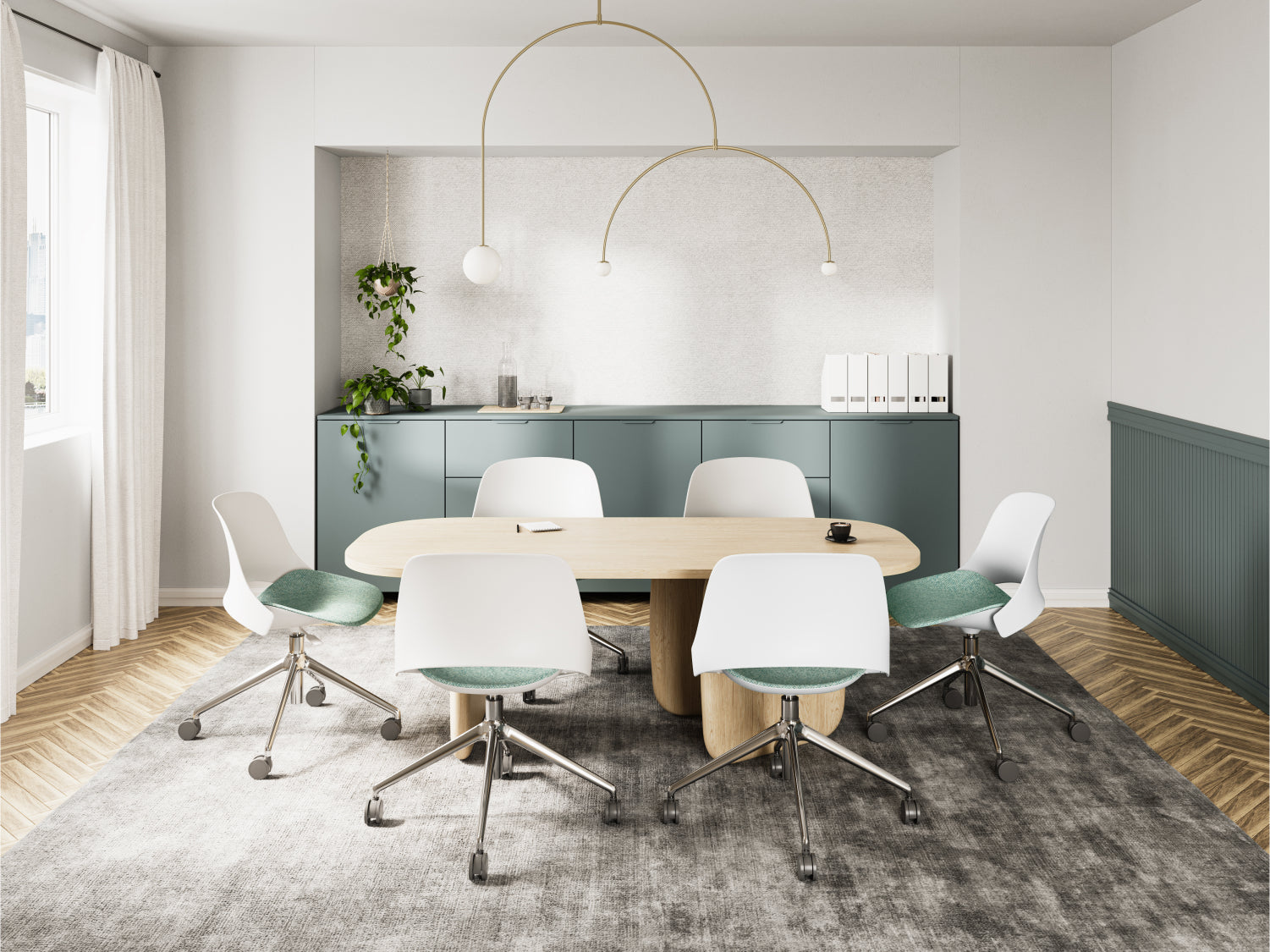 Humanscale Trea Chairs arranged in modern conference room. Kansas City Office Furniture.