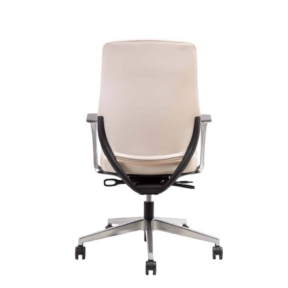Back view. Auburn Conference Chair with white fabric seat and back. Polished aluminum frame. Ergonomic Desk chair. Kansas City office furniture.