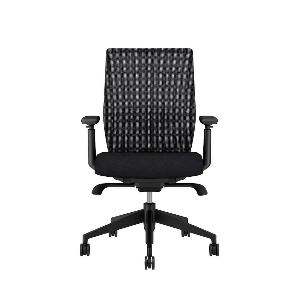 Devens Desk Chair with Black fabric seat, mesh back, and frame. Ergonomic Desk chair Kansas City, Missouri.