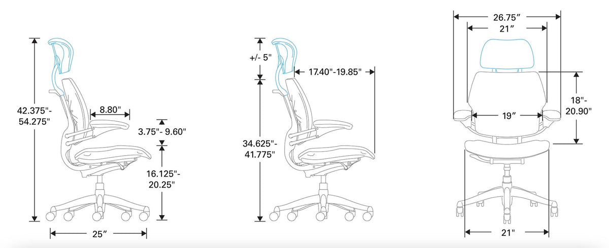 Humanscale Measurements Freedom Executive Chair with Headrest