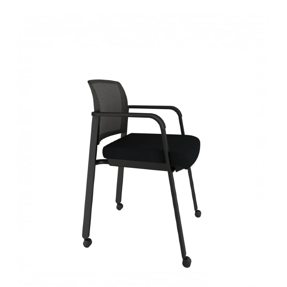 Praxton Side Chair with casters Black fabric seat, mesh back, and frame. Ergonomic Desk chair Kansas City, Missouri.