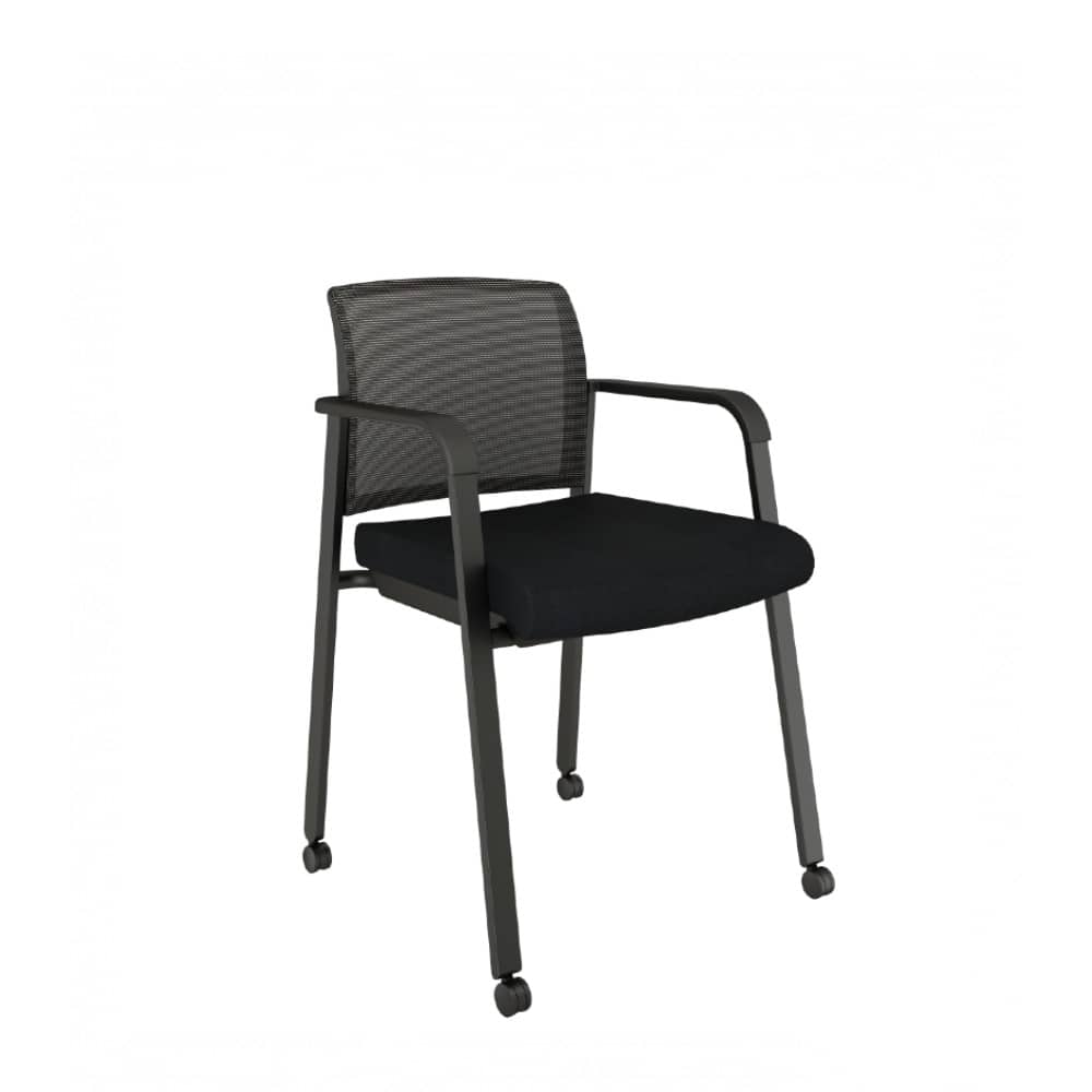 Praxton Side Chair with casters Black fabric seat, mesh back, and frame. Ergonomic Desk chair Kansas City, Missouri.